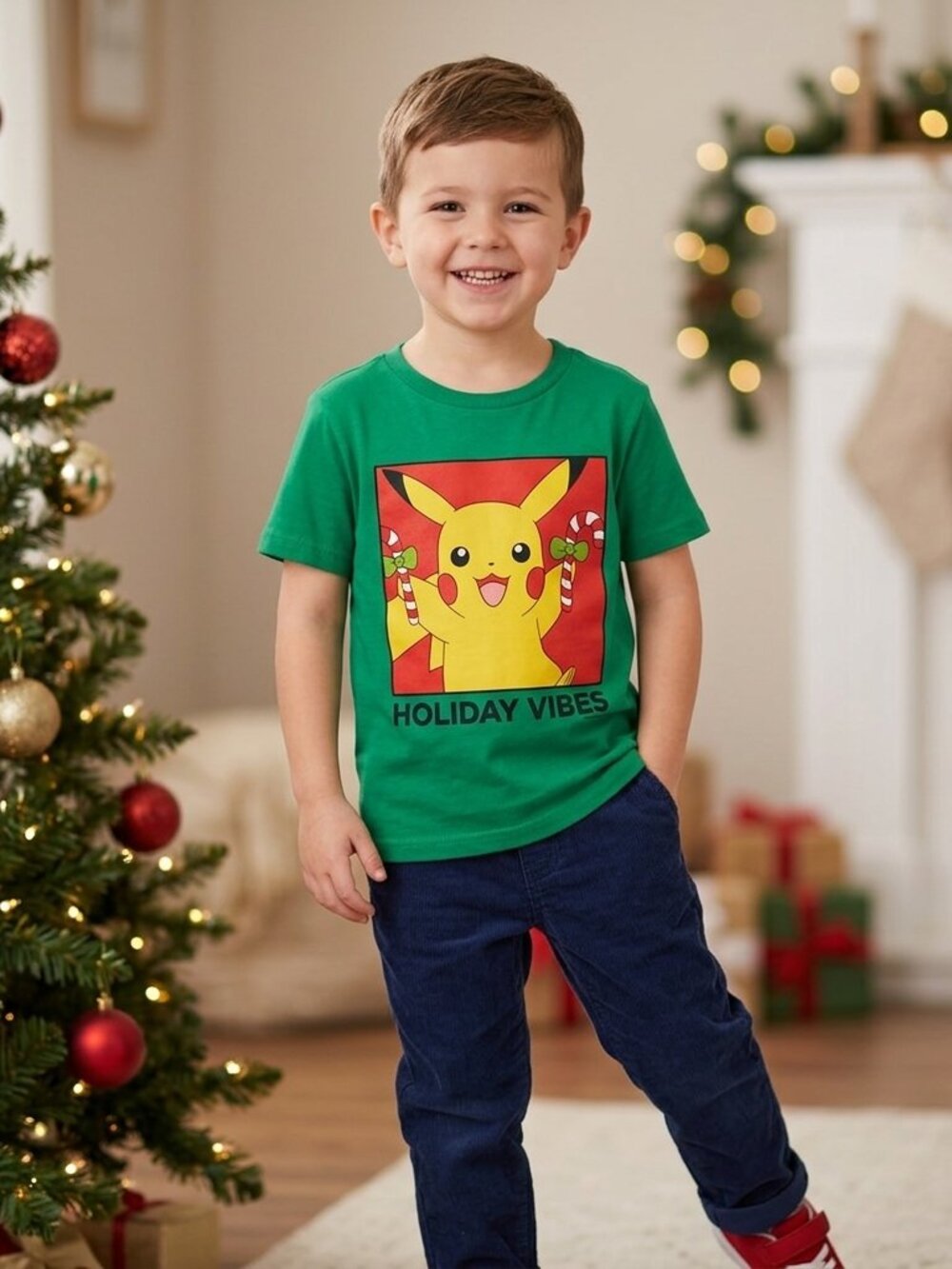 pikachu kids size S(6-7) Green Holiday Vibes T-Shirt